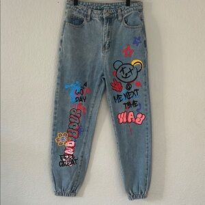 SHEIN Kids Blue Graphic Jeans